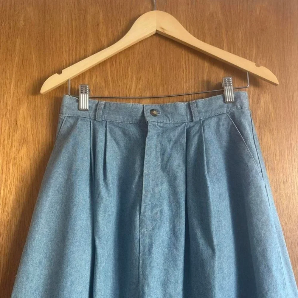 Orvis 90s Denim Skirt Maxi Pleated Light Wash Jean Women's M Vintage 10 Cotton - Picture 2 of 8